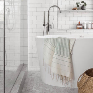 Green striped bath towel 