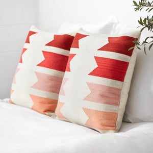 Set of Modern Bed Pillows in Rust, Coral, and Blush