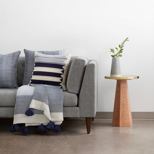 Blue Accent Pillows and Blanket with Tassels 