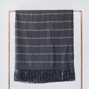 Charcoal Grey Alpaca Bed Blanket on Copper Rack