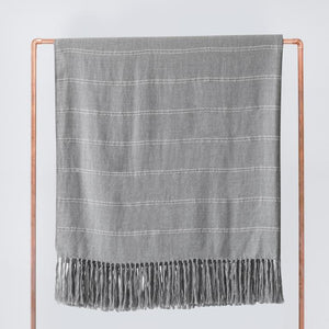 Soft Grey Alpaca Bed Blanket with Stripes