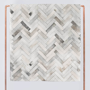 Modern Grey Cowhide Rug in Herringbone