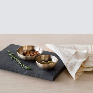 Bronze Serving Bowls and Marble Serving Tray