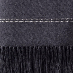 Close-Up of Striped Alpaca Bed Blanket in Grey