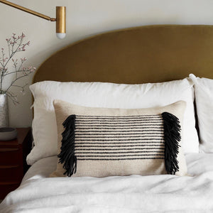Modern Boho Fringe Pillow Cream Black