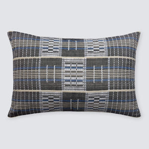 Handwoven Lumbar Pillow in Blue and Cream