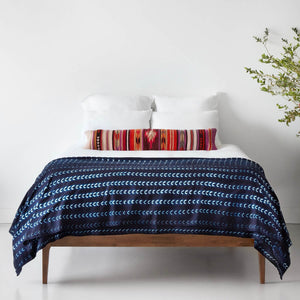 Arala Indigo Bed Blanket & Colorful Lumbar Pillow Set