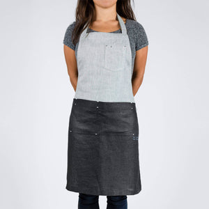 Cooking Apron for Women in Blue and Grey Linen