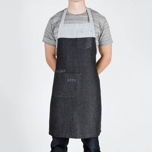 Men's Linen Apron in Dark Grey and Blue