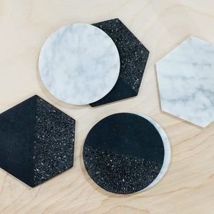 Modern Coaster Set in Marble and Volcanic Rock