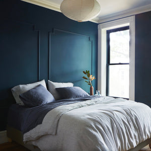 Indigo and Grey Striped Linen Bed Set