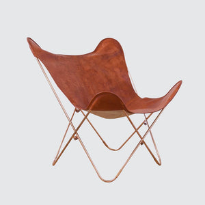 Handcrafted Leather Butterfly Chair with Copper Base