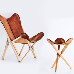 Mid-Century Leather Tripolina Chair and Leather Footrest