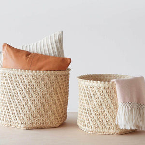 medium and large woven palm baskets storage