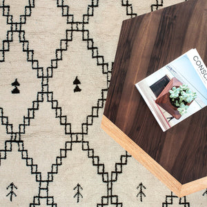 Overhead view of hand-knotted Moroccan rug 