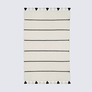 Black striped cotton rug with tassels