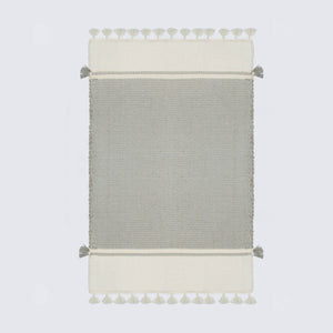 Grey bath rug with white stripes