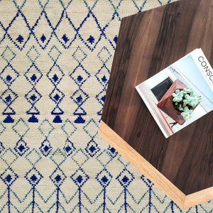 Moroccan Area Rug with Solid Wood Coffee Table
