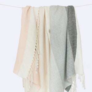 Peach and Grey Striped Throw Blanket