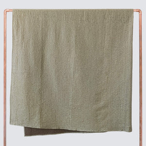 Olive Green Kantha Bed Blanket