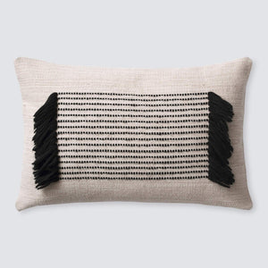 Modern Boho Fringe Pillow Cream Black